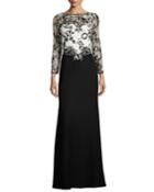 Two-tone Lace & Crepe Gown, Black