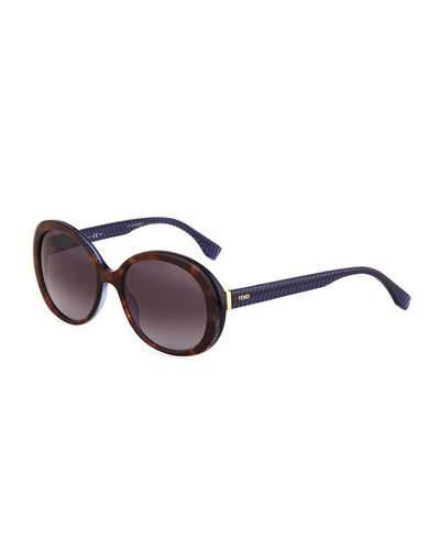 Modified Round Acetate Sunglasses, Brown/red