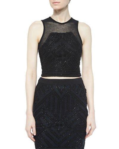 Keene Beaded Cropped Tank, Black