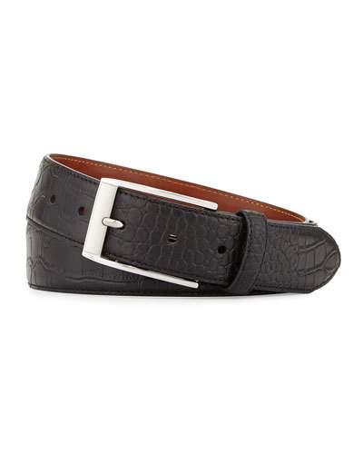Clintwood Crocodile-embossed Belt, Black