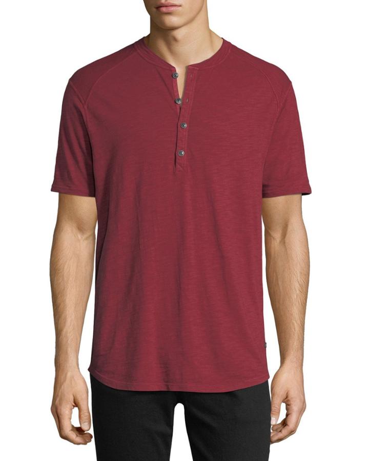 Slub Cotton Short-sleeve Henley T-shirt