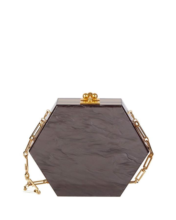 Macy Ribbon Hexagonal Clutch Bag, Gray/brown