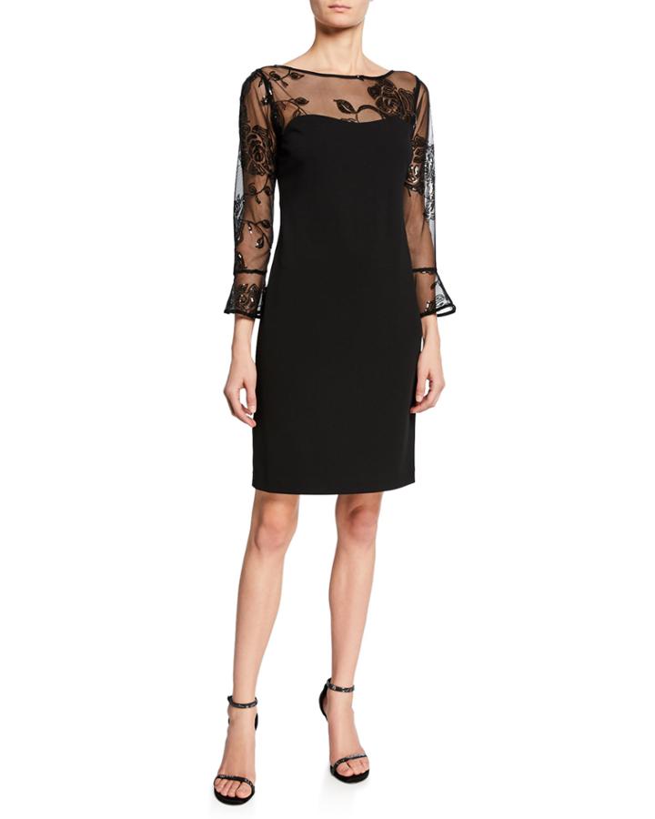Sequin Mixed-media Sheath Cocktail Dress