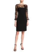 Sequin Mixed-media Sheath Cocktail Dress