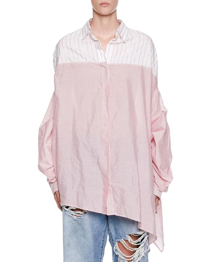 Asymmetric Two-tone Hybrid Stripe Poplin Blouse