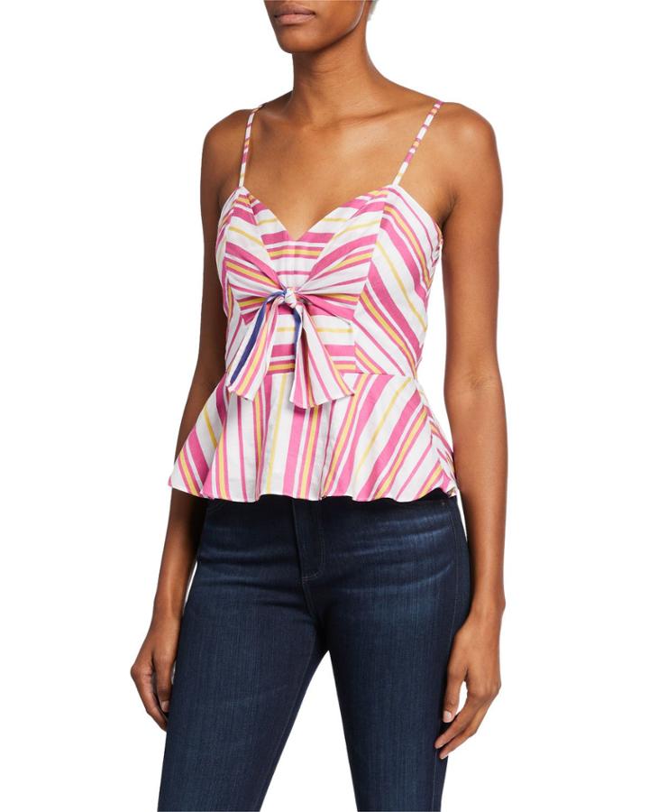 Whitney Striped Tie-front Sleeveless Peplum Top