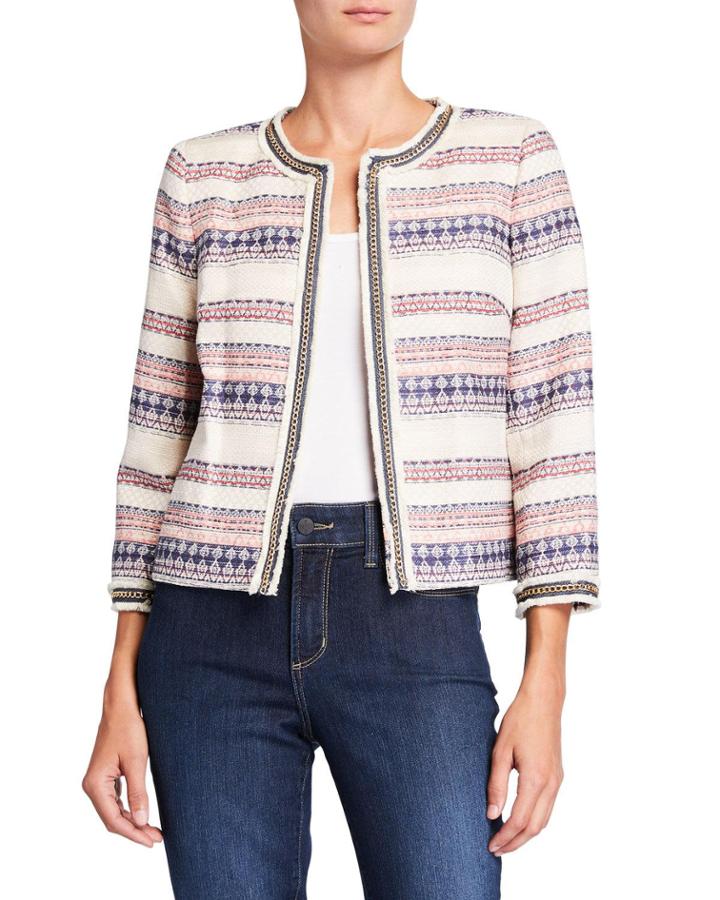 Open Jacket With Denim Chain Trim