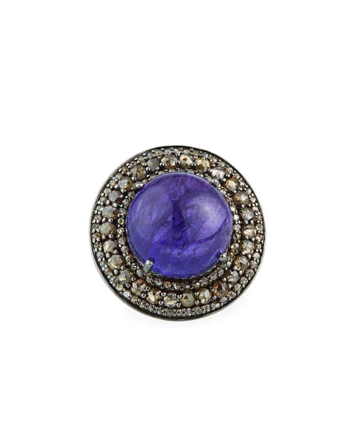 Domed Tanzanite Diamond-trim Ring,