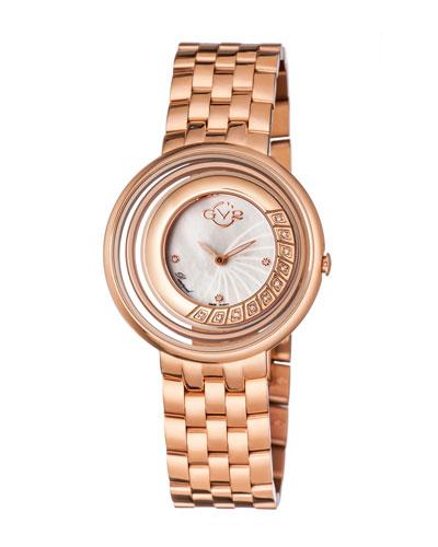36mm Vittorio Rose Golden Bracelet Watch W/ Diamond Dial