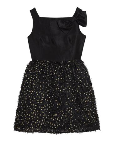 Dress With Textured Skirt & Bow Shoulder, Girls'