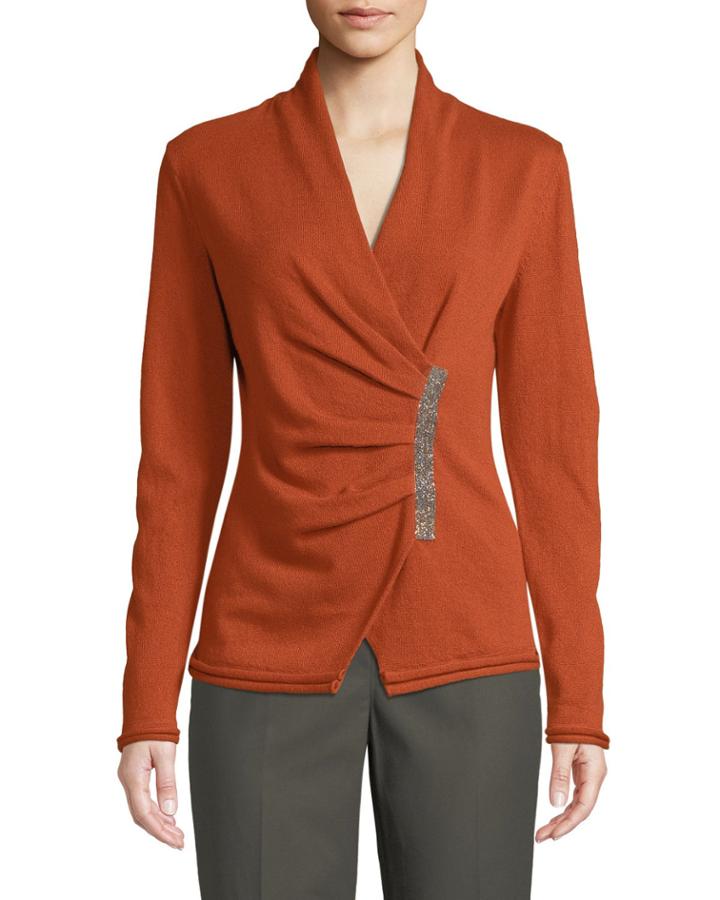 Asymmetric Cashmere Sweater W/ Chain Embellishment