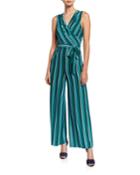 Striped Wrap Front Wide-leg Jumpsuit