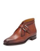 Simon Buckled Leather Chukka Boot, Brown