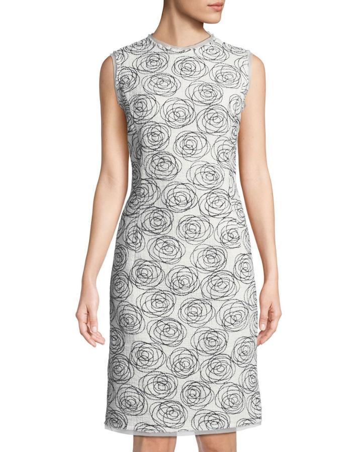 Rose-embroidered Pencil Dress