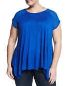 Short-sleeve Chiffon-shoulder Blouse, Sapphire,