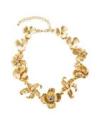 Golden Flower Statement Necklace With Pearly Beads