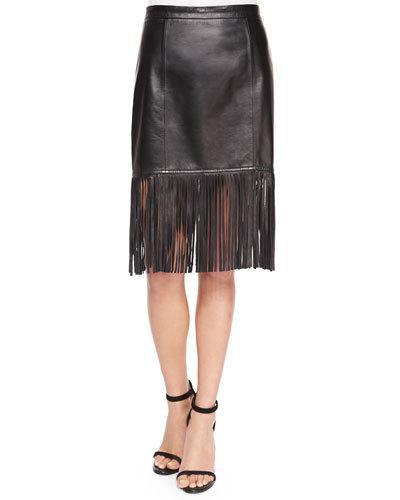 Fringe-hem Leather Pencil