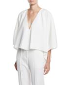 V-neck Elbow-sleeve Draped Top W/ Beaded