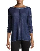Sheer Drop-shoulder Sweater, Ivory/navy Blue