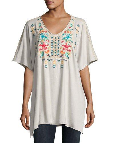 Embroidered V-neck Poncho,