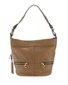 Arielle Leather Hobo Bag, Khaki