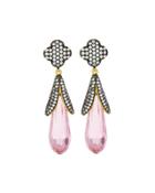 Pave Clover & Cz Briolette Drop Earrings, Pink