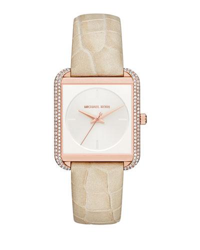32mm Lake Pave Square Watch W/