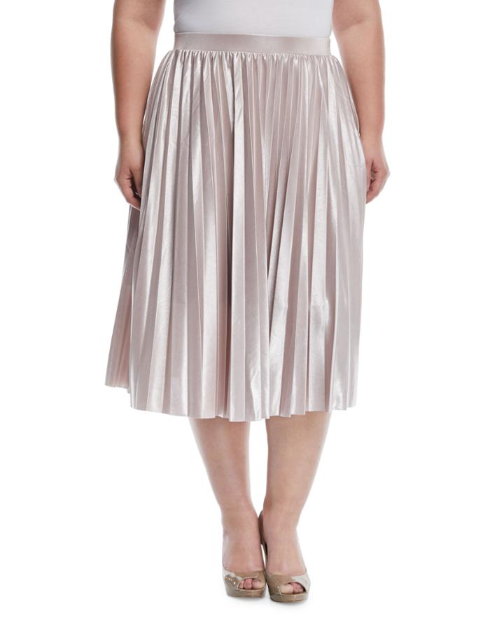 Pleated Metallic A-line Skirt,