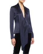 Silk Long-sleeve V-neck Blouse
