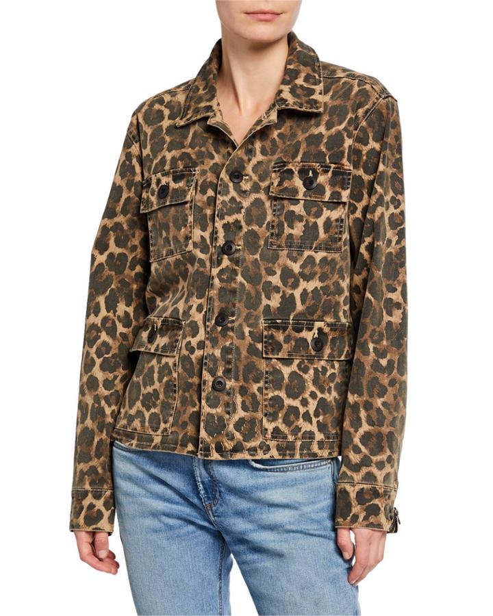 Leopard-print Stretch-cotton Army