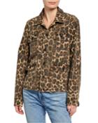 Leopard-print Stretch-cotton Army
