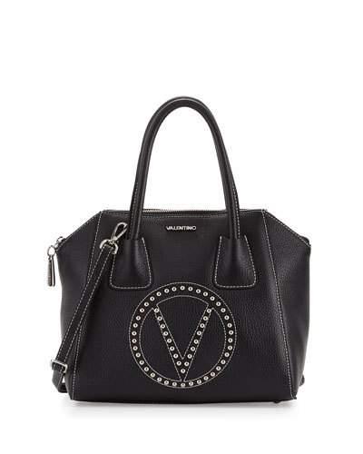 Minimi Studded Leather Satchel Bag, Black