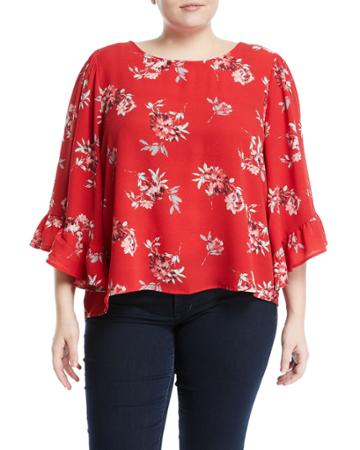Ruffle-sleeve Floral Swing Blouse,