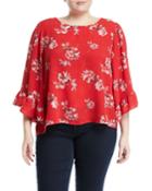 Ruffle-sleeve Floral Swing Blouse,