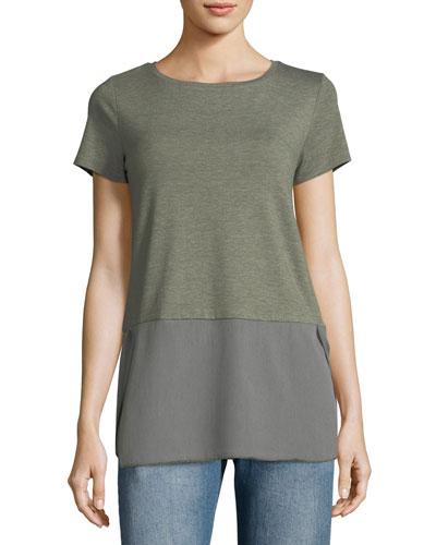 Woven-hem Short-sleeve Knit Top