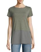 Woven-hem Short-sleeve Knit Top