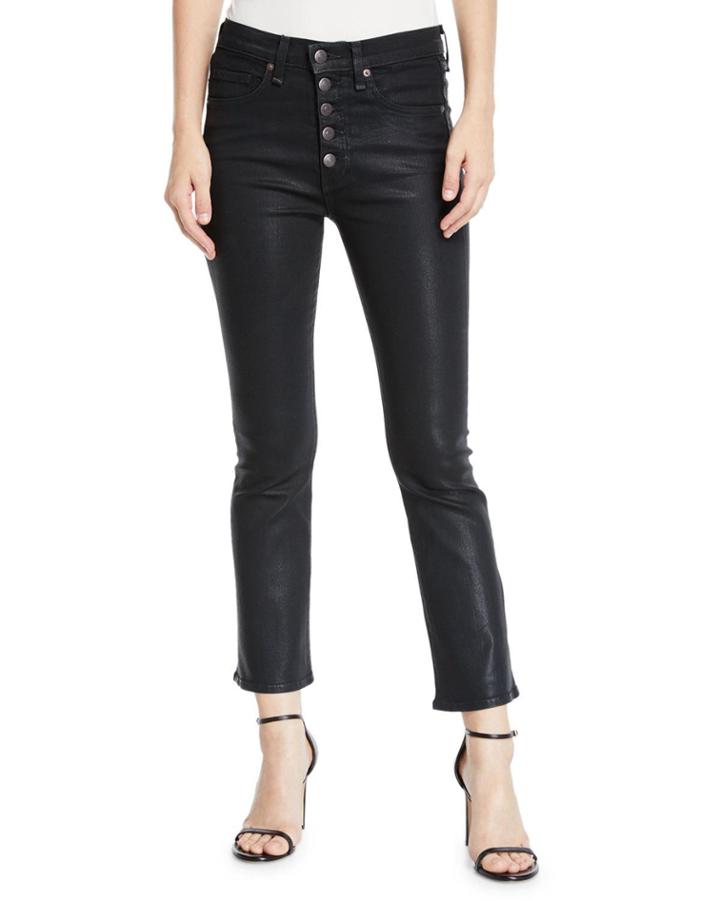 Carolyn 10 Rise Coated Kick Flare Jeans With Button Fly