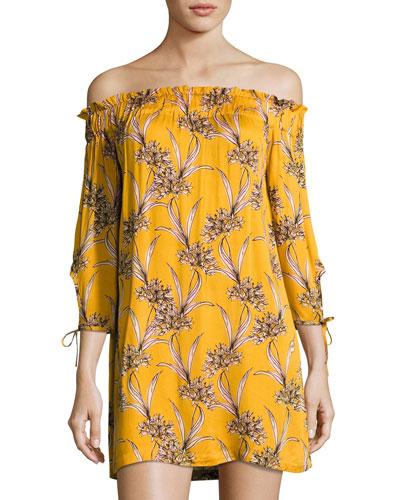 Sri Lanka Off-the-shoulder Dress, Orange Pattern