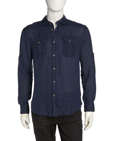 Jachs Long-sleeve Linen Sport Shirt, Navy - (xxl)