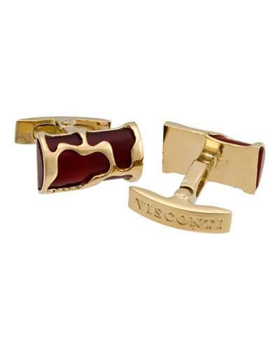 Sculptural Caged Carneliean Cuff Links, Gold/red
