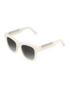 Square Plastic Sunglasses W/ Chain Arms, White