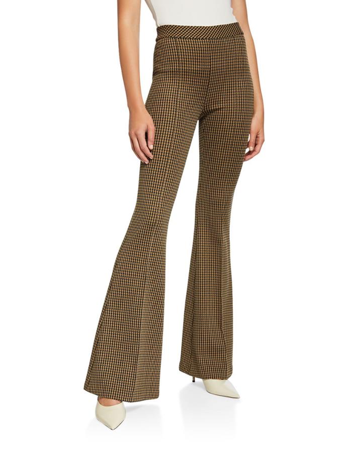 Houndstooth Pintucked Flare-leg Pants