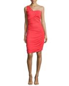 One-shoulder Ruched Cocktail Dress, Vermillion