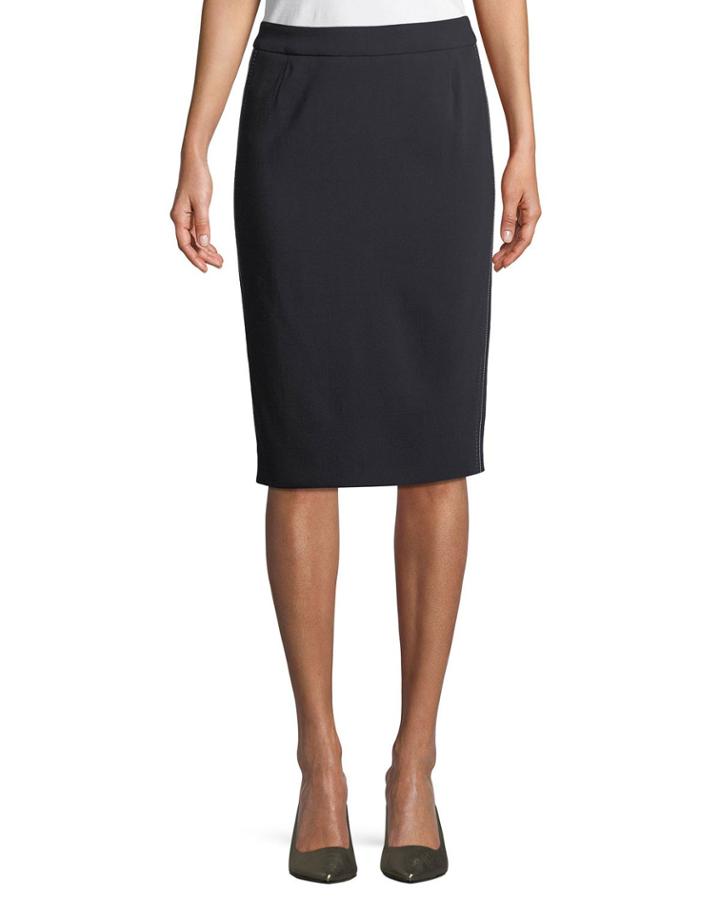 Side-stitch Pencil Wool-blend Knee-length