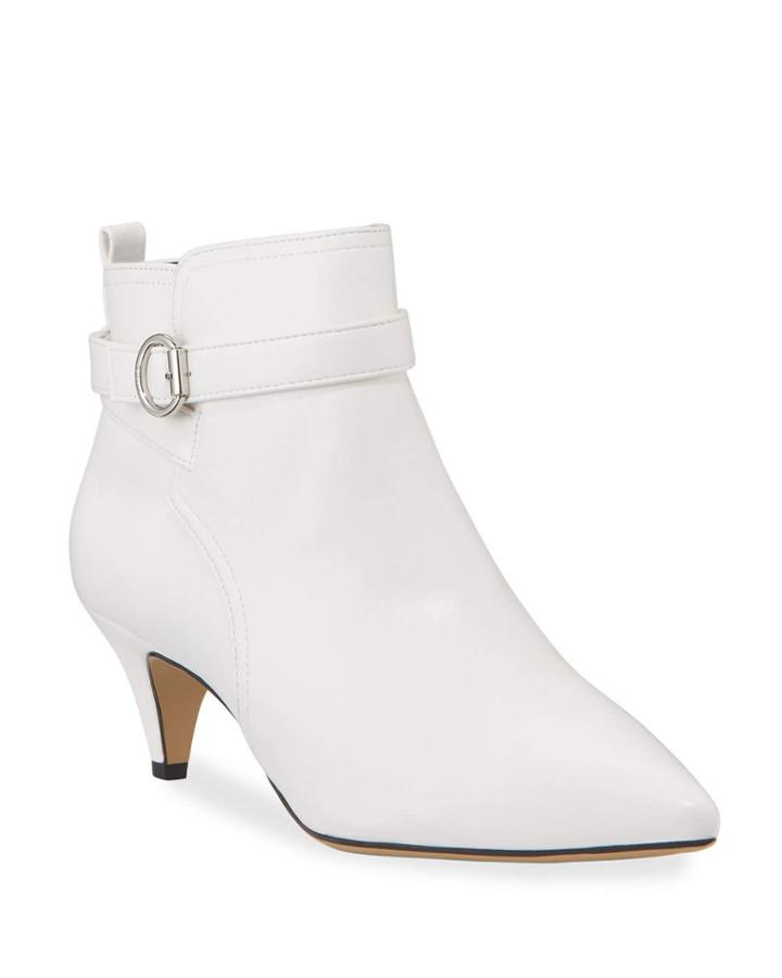 Kingston Kitten-heel Buckle Booties, White