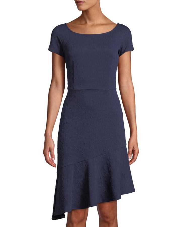 Serafina Floral-jacquard Flounce Hem Dress