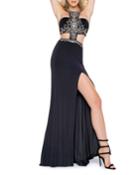 Beaded Cutout Racerback Jersey Gown With