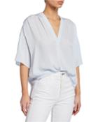 Shirred V-neck Short-sleeve Blouse
