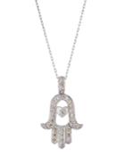 14k White Gold Large Diamond Hamsa Pendant Necklace