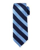 Silk Wide-stripe Printed Tie, Navy